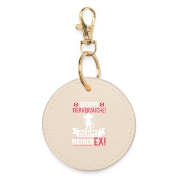 Animal welfare STOP ANIMAL TESTING TAKE MY EX - Round Keyring - oyster - Front
