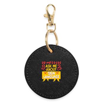 Sourd Sourd Posez-moi des questions sur la langue des signes - Porte-clés rond - noir - Devant