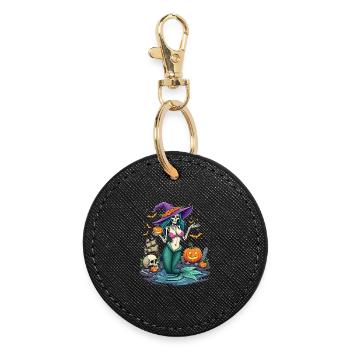 Witch Mermaid with Halloween Elements - Round Keyring - black - Front