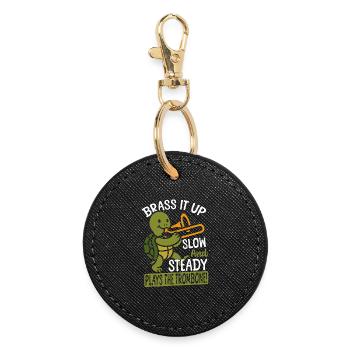 Brass Band Trombonist Turtle Playing Trombone - Round Keyring - black - Front