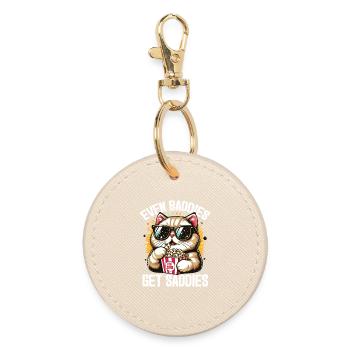Cool Cat Meme – Even Baddies Get Saddies Funny Pop - Round Keyring - oyster - Front