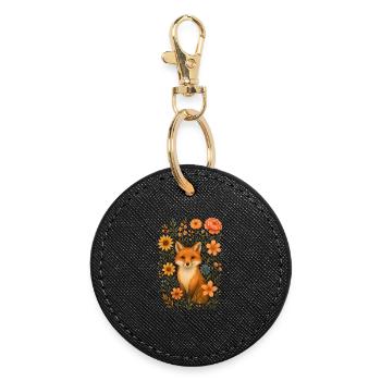 Fuchs mit Blumen Cottagecore - Runder Schlüsselanhänger - Schwarz - Vorne