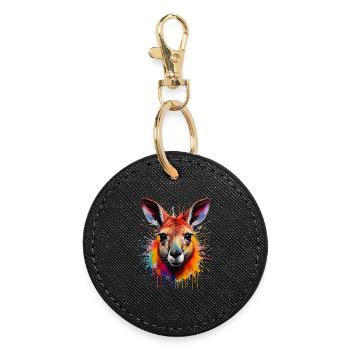 Kangaroo Color Explosion Portrait - Round Keyring - black - Front