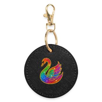 Rainbow Glitter Swan Mother - Round Keyring - black - Front