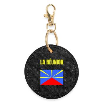 T-shirt drapeau La Réunion volcan - Porte-clés rond - noir - Devant