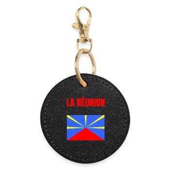 T-shirt drapeau La Réunion volcan - Porte-clés rond - noir - Devant