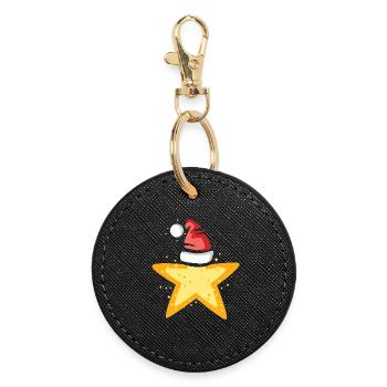 Poinsettia with Santa Hat Illustration - Round Keyring - black - Front
