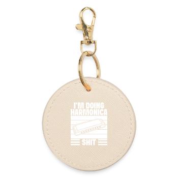 Harmonica Musican Doing Shit Harmonica - Round Keyring - oyster - Front