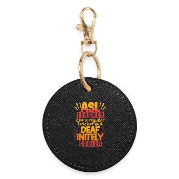 ASL Lehrer Deaf-inetly ASL Teacher - Runder Schlüsselanhänger - Schwarz - Vorne