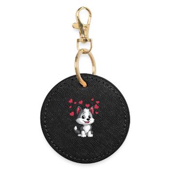 Cute husky with hearts - Round Keyring - black - Front