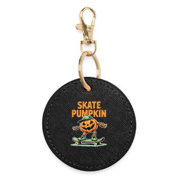 Skateboard pumpkin for Halloween fans - Round Keyring - black - Front