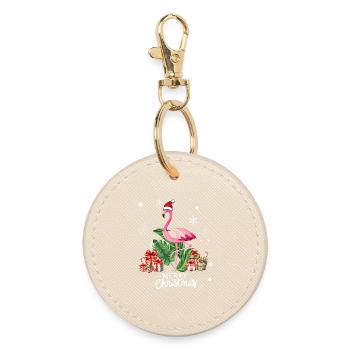 Flamingo Weihnachten - Runder Schlüsselanhänger - Auster - Vorne