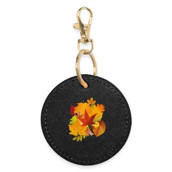 Autumn Fall Leaves - Round Keyring - black - Front