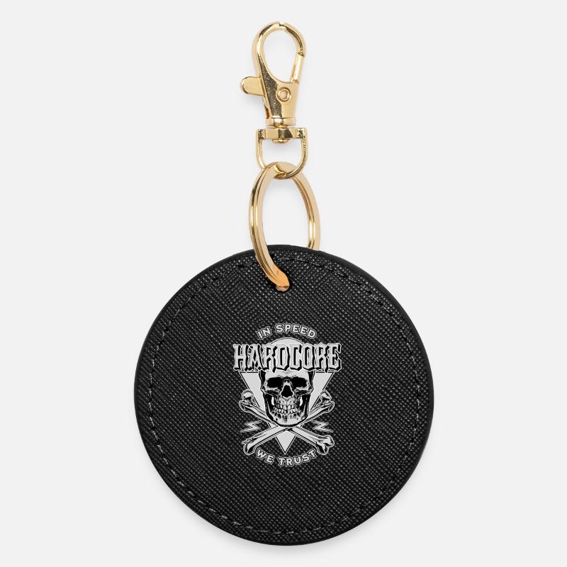 Motorcycle Biker Chopper Custom with Skull - Round Keyring - black