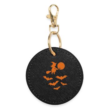 Sorcière volante avec des chauves-souris – Design d’Halloween - Porte-clés rond - noir - Devant