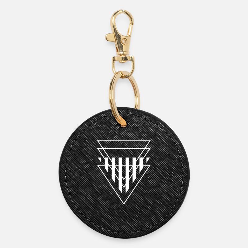 Triangular Crest Geometric Print - Round Keyring - black