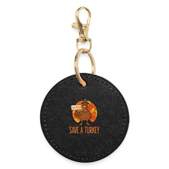 Sauver Une Dinde Manger Pizza Drôle Thanksgiving Hommes Wom - Porte-clés rond - noir - Devant