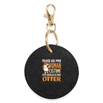 Human Costume Sea Otter Cartoon - Round Keyring - black - Front