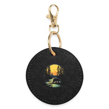 Rétro extérieur nature sauvage ours arbres - Porte-clés rond - noir - Devant
