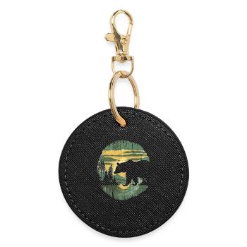 Rétro extérieur nature sauvage ours arbres - Porte-clés rond - noir - Devant