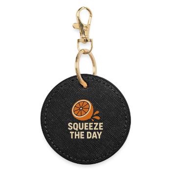 Squeeze The Day – Lustiges Orangen Design - Runder Schlüsselanhänger - Schwarz - Vorne