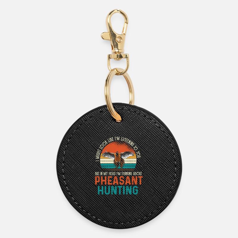 Pheasant Hunting Retro Sunset - Round Keyring - black