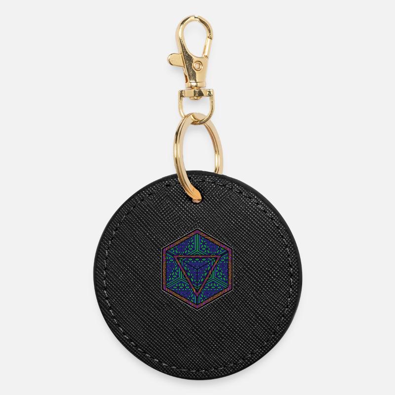 Mandala Kaleidoscope Triangle Pattern Psychedelic - Round Keyring - black