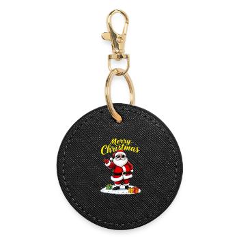 Merry Christmas Santa Claus with Gifts - Round Keyring - black - Front