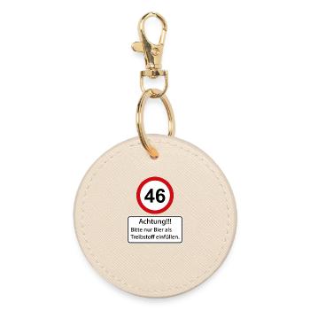 46 Caution only fill beer as fuel - Round Keyring - oyster - Front