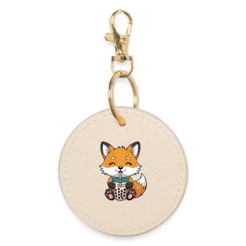 Kawaii Bubble Tee Fuchs Boba Tee - Runder Schlüsselanhänger - Auster - Vorne