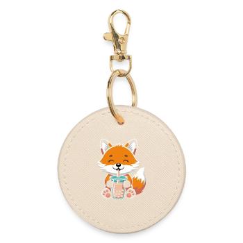 Kawaii Bubble Tee Fuchs Boba Tee - Runder Schlüsselanhänger - Auster - Vorne
