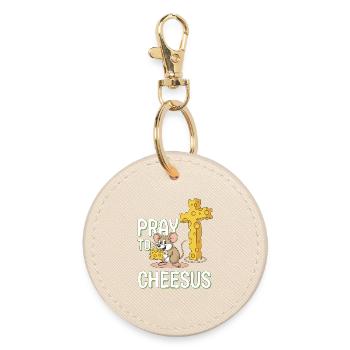 Pray to Cheesus – Maus & Käse Kreuz - Runder Schlüsselanhänger - Auster - Vorne