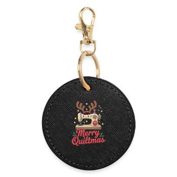 Merry Quiltmas Festive Sewing Santa Holiday Season - Round Keyring - black - Front