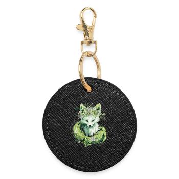 Kitsune renard boho fleurs naturelles - Porte-clés rond - noir - Devant
