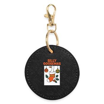 Silly Goosemas Funny Santa Christmas Goose - Round Keyring - black - Front