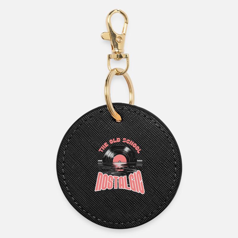 Old School Nostalgic Vinyl Design - Round Keyring - black
