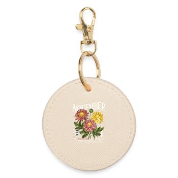 Birth Flowers Birth Flower November Chrysanthemum - Round Keyring - oyster - Front