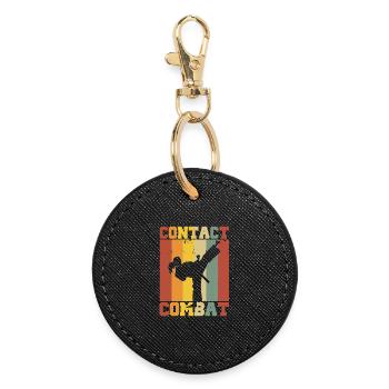 Silhouette of a Karate Woman – Combat Contact - Round Keyring - black - Front