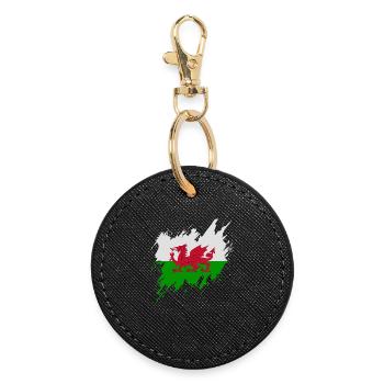 Drapeau du Pays de Galles, style déchiré - Porte-clés rond - noir - Devant