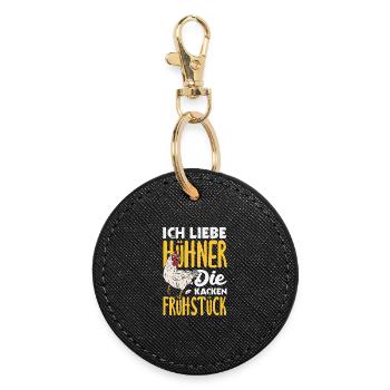 I love chickens – they poop breakfast - Round Keyring - black - Front