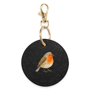 Watercolor Robin - Round Keyring - black - Front