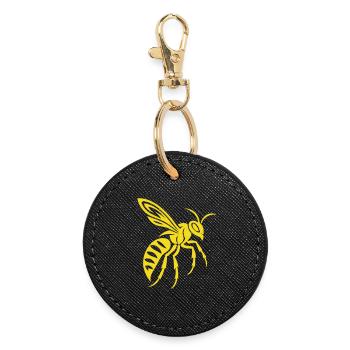 Yellow wasp silhouette on black - Round Keyring - black - Front