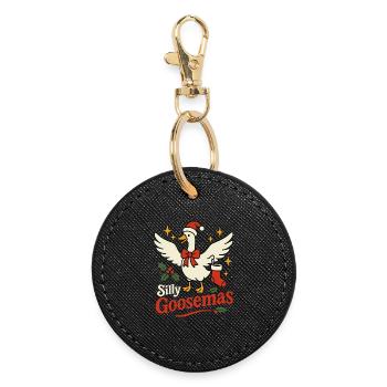 Silly Goosemas Goose Christmas Funny Santa - Round Keyring - black - Front