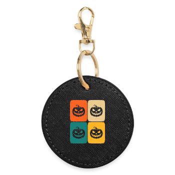 Halloween Retro Pumpkin Cheerful Spooky - Round Keyring - black - Front