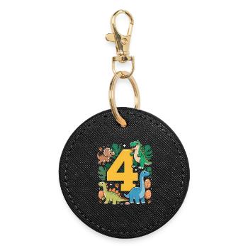 4 Year Old Cute Rex 4th Birthday Gift Funny - Round Keyring - black - Front