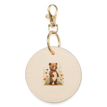 Cuddly bear in flower meadow - Round Keyring - oyster - Front