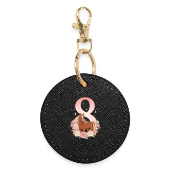 8th Birthday Girl, Horse, Pony, 8 Years Old - Round Keyring - black - Front