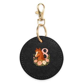 8th Birthday Girl, Horse, Pony, 8 Years Old - Round Keyring - black - Front