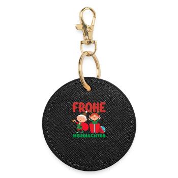 Merry Christmas gnome with Santa hat - Round Keyring - black - Front