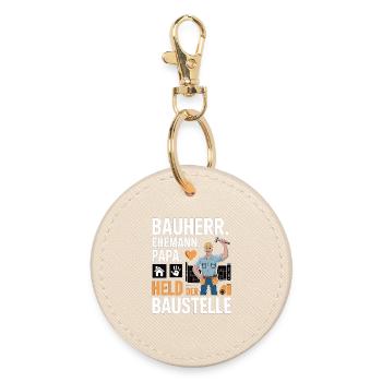 Hero of the construction site – dad, husband & builder - Round Keyring - oyster - Front